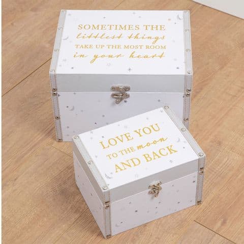 Pale Grey Nursery Storage Boxes - Se of 2 Baby's Keepsake Chests - New Baby, Christening, Gift