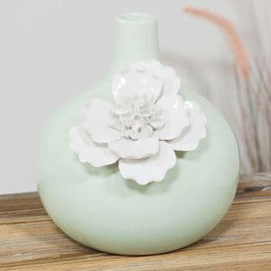 Pale Pastel Green Ceramic Vase With White Flower Home Ornament