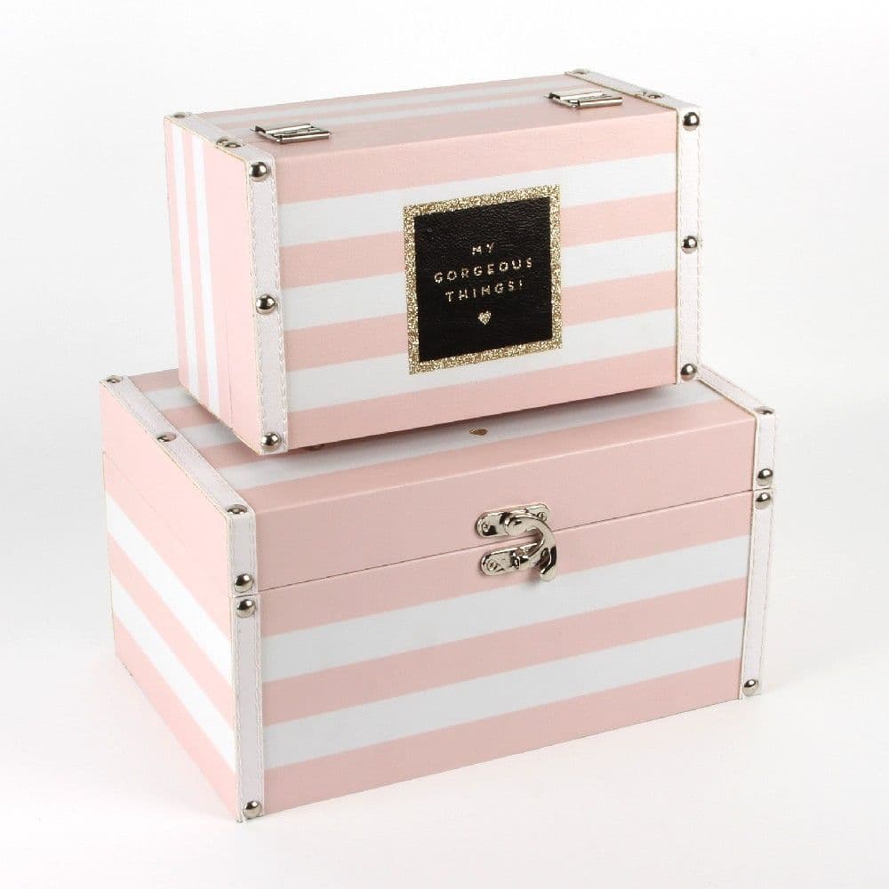Pale Pink Stripe Pretty Decorative Storage Boxes Set Of 2