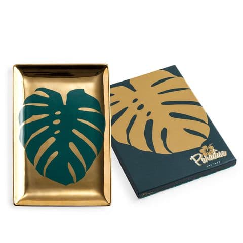 Paradise Gold Leaf Trinket Tray by Rosanna in presentation box