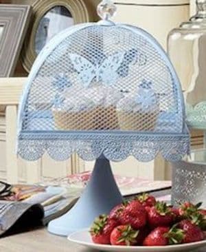 Pastel Blue Ornate Cake Stand With Butterfly Crysal Decoration - Special Occasion Cake Stand