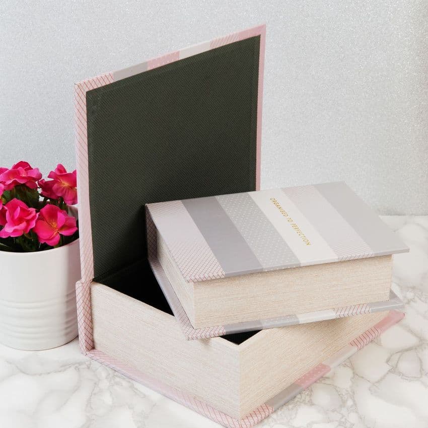 Pastel Grey and Pink Storage Boxes Set Of 2  Wooden Storage Boxes For Home and Office