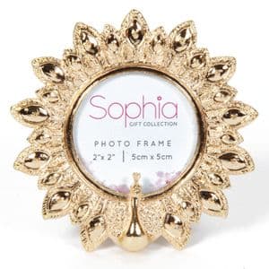 Peacock Photo Frame - Gold Round Photo Frame Peacock Design by Sophia
