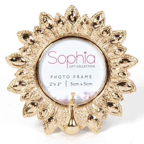 Peacock Photo Frame - Gold Round Photo Frame Peacock Design by Sophia