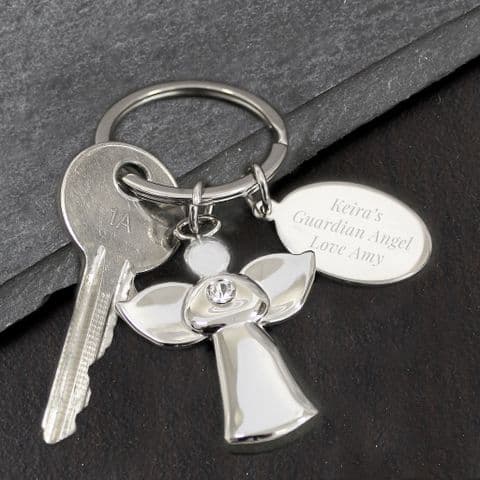 Personalied Guardian Angel Silver Plated Keyring gift