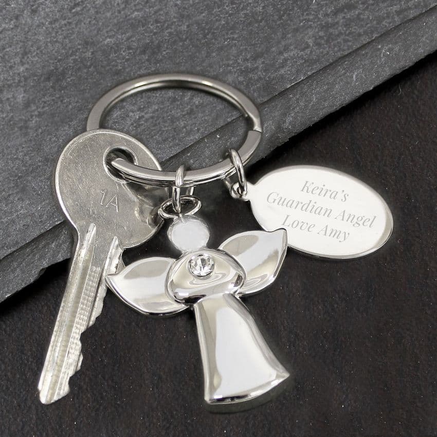 Guardian Angel keyring gift engraved with personal message