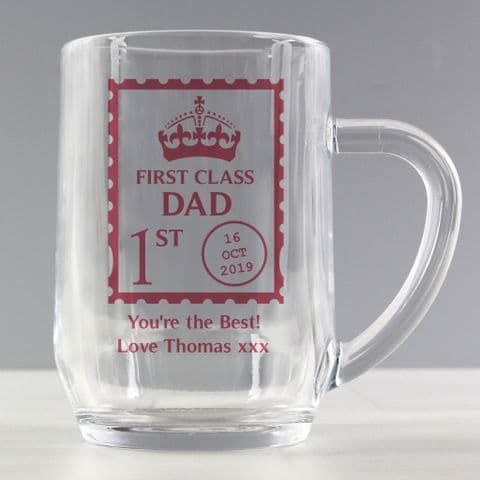 Personalised 1st Class Dad and Grandad Beer Glass Tankard Gift For Fathers Day