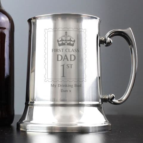 Personalised 1st Class Dad Stainless Steel Tankard For Fathers Day Gift