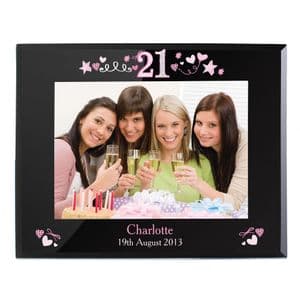 Personalised 21st Birthday Photo Frame Black Glass 7 x 5