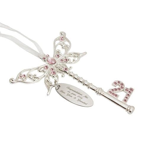 Personalised 21st Birthday Pink Butterfly Key Gift