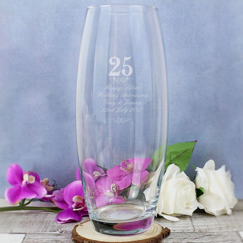 Personalised 25 Years Glass Vase Anniversary Gift