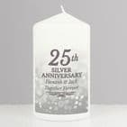 Personalised 25th Silver Wedding Anniversary Candle Gift