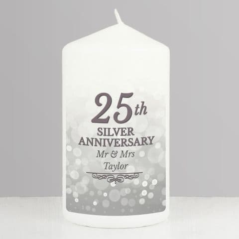 Personalised 25th Silver Wedding Anniversary Candle Gift