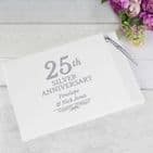 Personalised 25th Silver Wedding Anniversary Hardback Guest Book & Pen Set