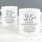 Personalised 25th Silver Wedding Anniversary Mug Set Gift