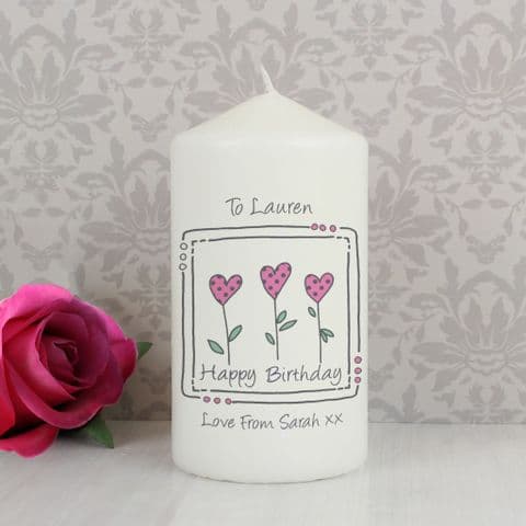 Personalised 3 Hearts Message Candle Gift For Birthday and Special Occasions