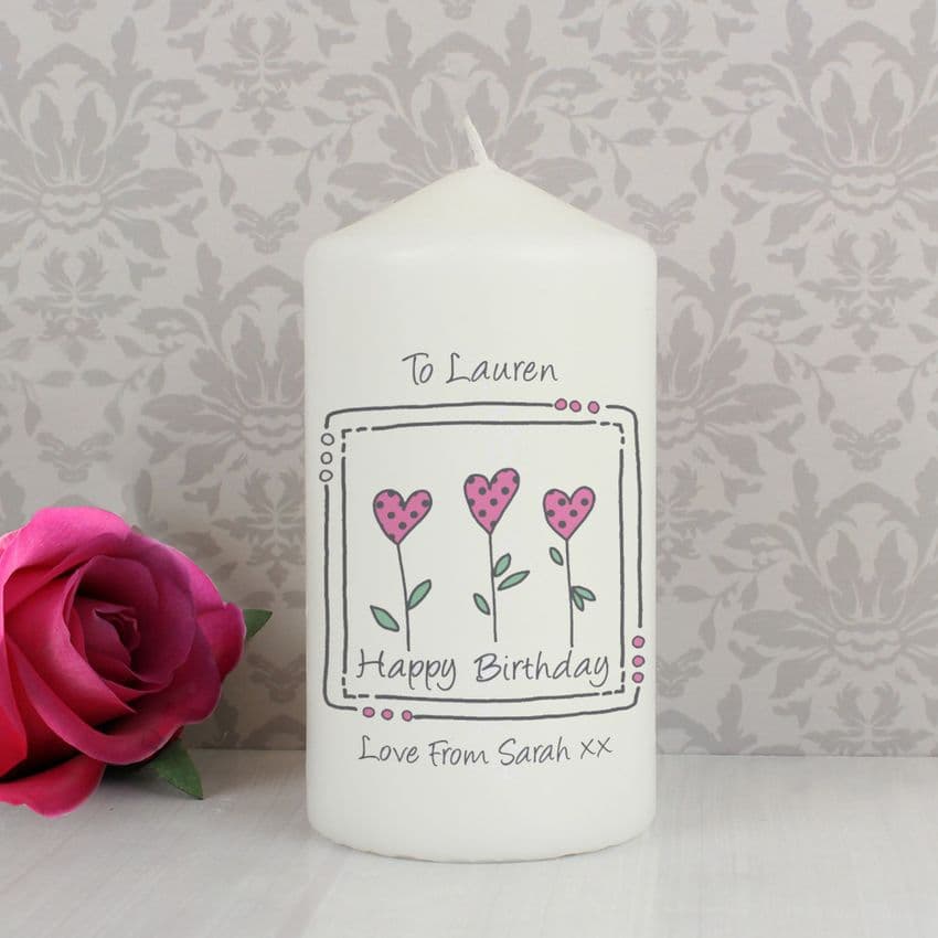 Personalised 3 Hearts Message Candle Gift For Birthday and Special Occasions