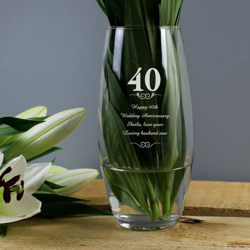Personalised 40 Years Glass Vase Anniversary Gift