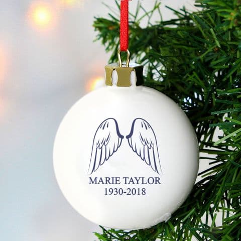 Personalised Angel Wings Christmas Memorial Bauble