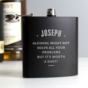 Personalised Any Message Black Hip Flask Gift Idea For Dad, Groom, Usher or Fathers Day