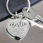 Personalised #Bestie Diamante Heart Keyring Gift For a Best Friend
