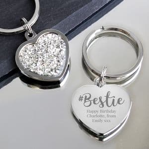 Personalised #Bestie Diamante Heart Keyring Gift For a Best Friend