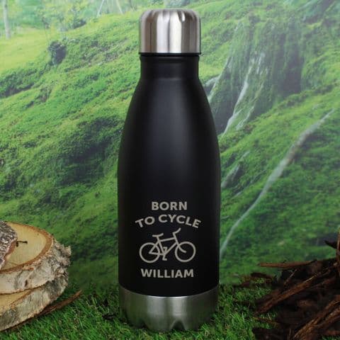 Personalised Bicycle Black Travel Bottle Stainless Steel Eco Friendly Water Bottle Gift