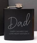 Personalised Black Hip Flask and Minature Jack Daniels Gift Set For Men.  Great gift idea for Fathers Day and Birthdays.