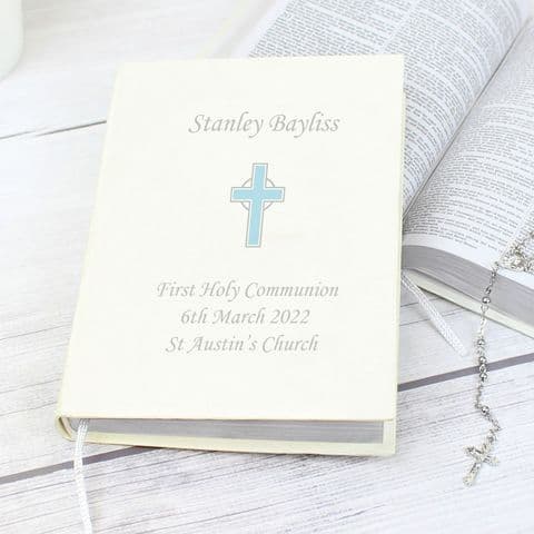 Personalised Blue Cross Holy Bible Religious Gift
