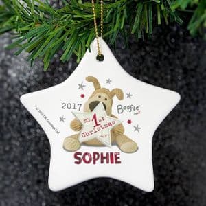 Personalised Boofie My First Christmas Ceramic Star Tree Decoration for Baby's first Christmas