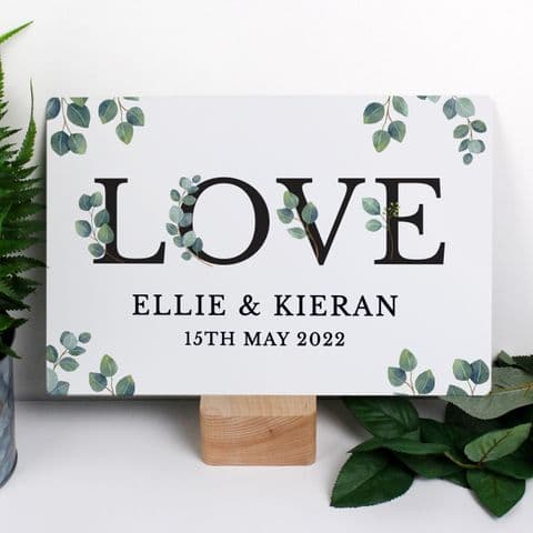 Personalised Botanical Design Love Sign For Weddings, Anniversary and Valentines