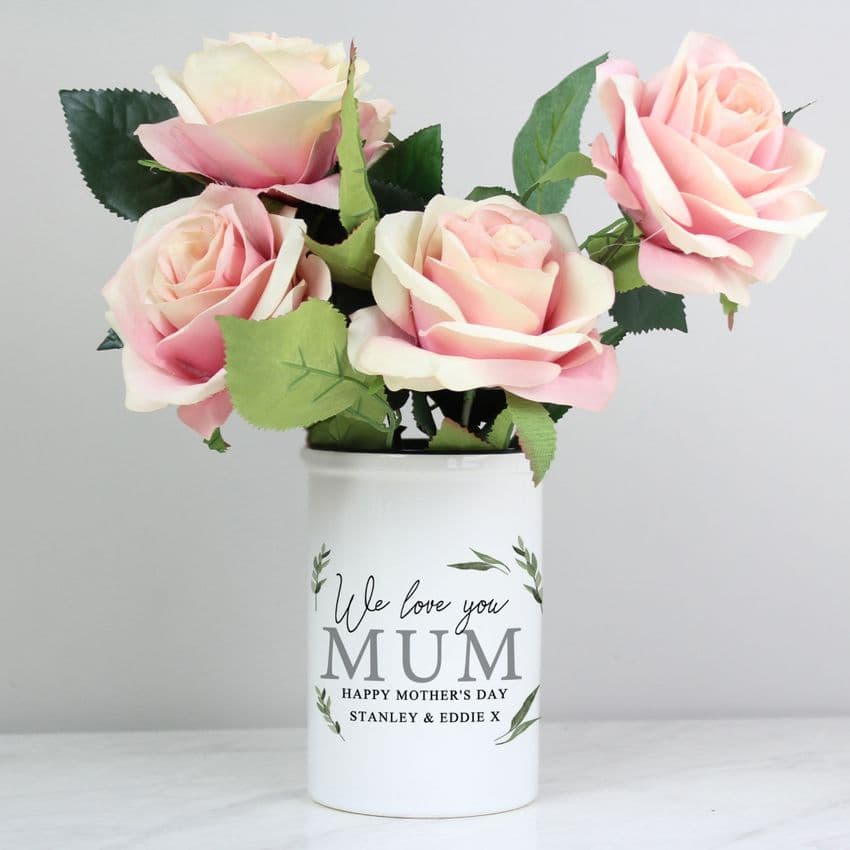 Personalised Ceramic Flower Vase With Botanical Detail - Mothers Day Gift