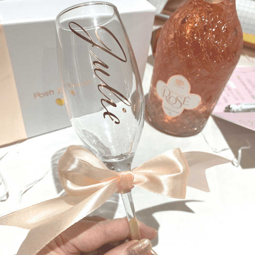 Personalised Champagne Flute With Ribbon and luxury foil script name
