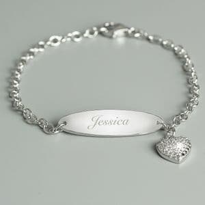 Personalised Children's Sterling Silver Bracelet With Cubic Zirconia Heart