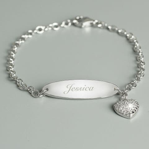 Personalised Children's Sterling Silver Bracelet With Cubic Zirconia Heart