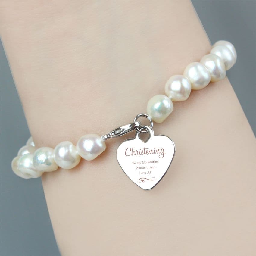 Personalised Freshwater Pearl Christening bracelet gift keepsake