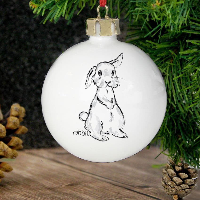 Personalised Christmas Bunny Rabbit Bauble Pet Gift. Perfect for a pet rabbits first Christmas with the Family.