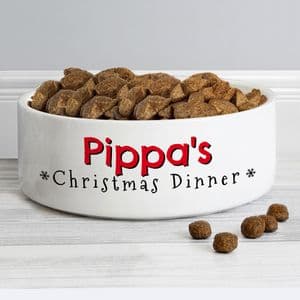 Personalised Christmas Dinner White Ceramic Pet Bowl Gift