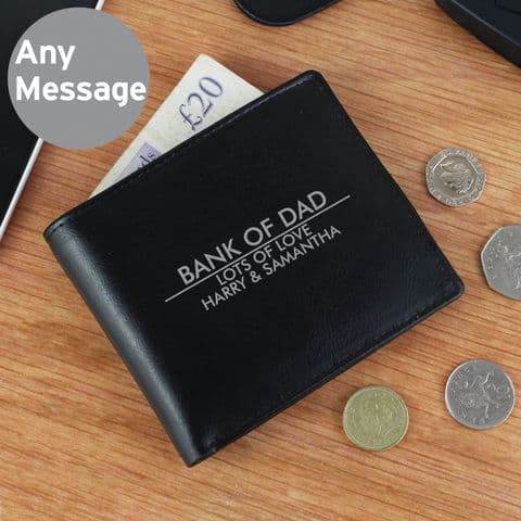 Personalised Classic Black Leather Wallet Gift - Personalised with any name and message
