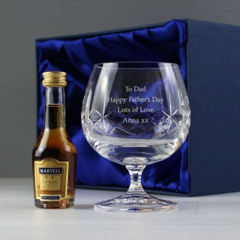 Personalised Cut Crystal Brandy Glass With Miniature Gift Set