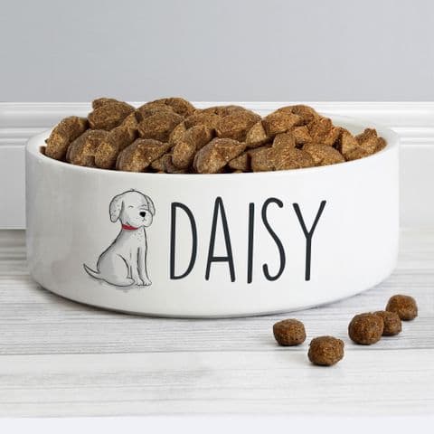 Personalised Cute Doggy White Ceramic Pet Bowl Gift