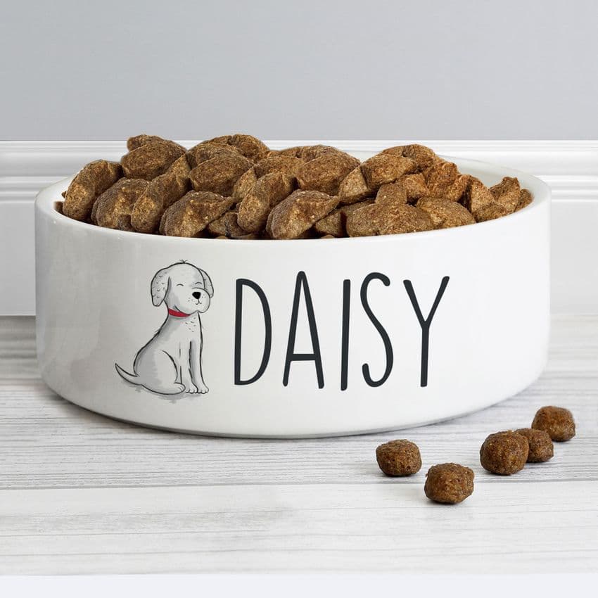 Personalised Cute Doggy White Ceramic Pet Bowl Gift idea for dog