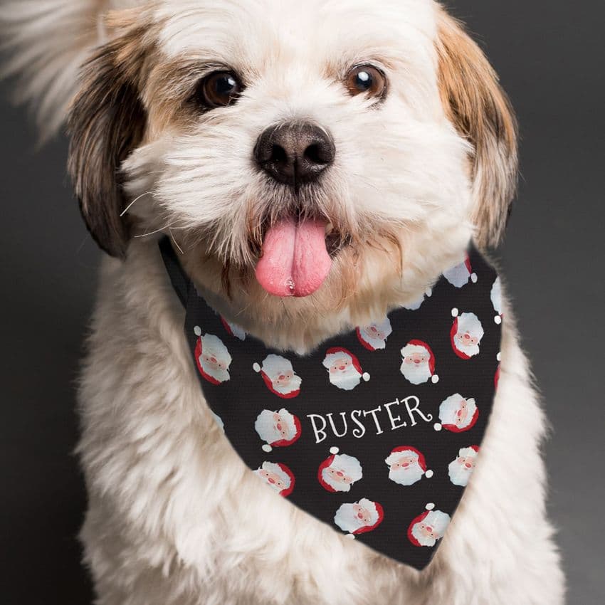 Personalised Dog Black Bandana Santa Design Christmas Gift For Pet Dog
