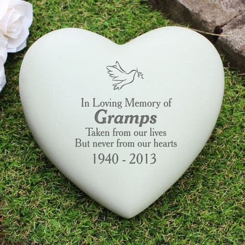 Personalised Dove Heart Memorial Stone Grave and Garden Ornament Tribute