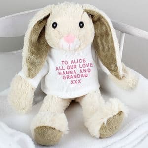 Personalised Easter Bunny Gift with Pink Embroidery Message