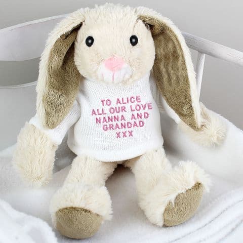 Personalised Easter Bunny Gift with Pink Embroidery Message
