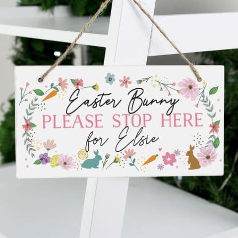 Personalised Easter Bunny Please Stop Here Plaque Sign
