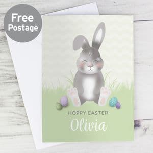 Personalised Easter Card - Easter Bunny Meadow Card Any Name & Message