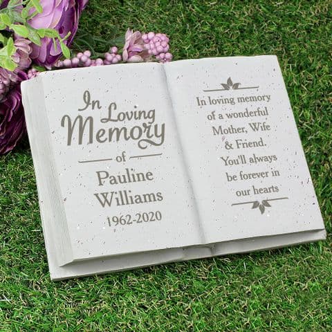 Personalised Engraved In Loving Memory Memorial Book Grave and Garden Stone Ornament