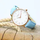 Personalised Engraved Ladies Pale Blue Leather Strap  Watch Gift For Birthdays